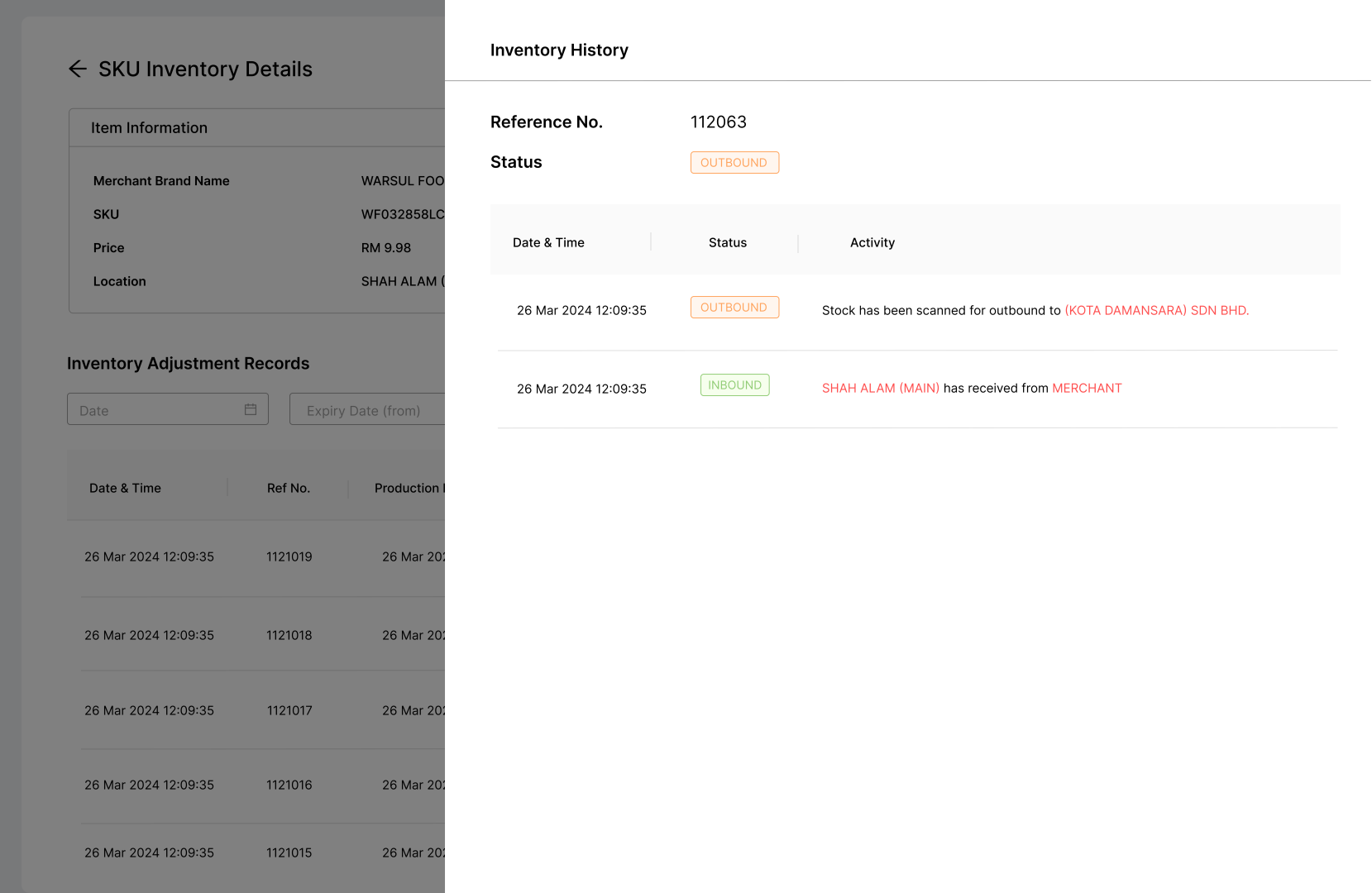 Stock Inventory Transaction Record Trace